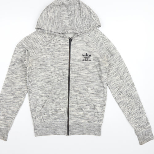 Adidas Originals Women Grey Marl UK 10 Full Zip Hooded Logo Hoodie