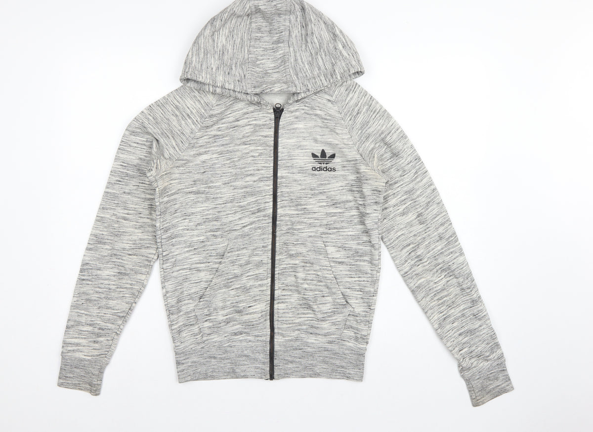 Adidas Originals Women Grey Marl UK 10 Full Zip Hooded Logo Hoodie