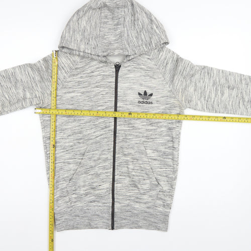 Adidas Originals Women Grey Marl UK 10 Full Zip Hooded Logo Hoodie
