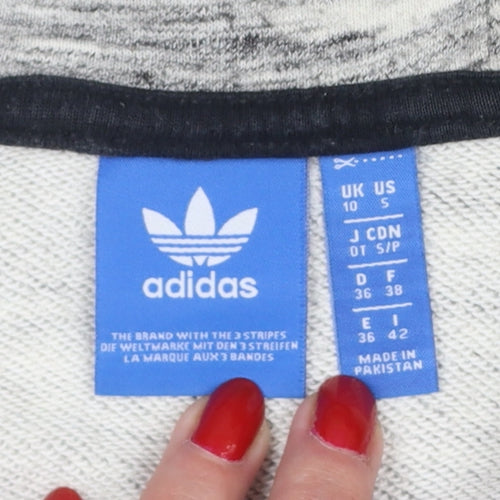 Adidas Originals Women Grey Marl UK 10 Full Zip Hooded Logo Hoodie