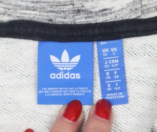 Adidas Originals Women Grey Marl UK 10 Full Zip Hooded Logo Hoodie