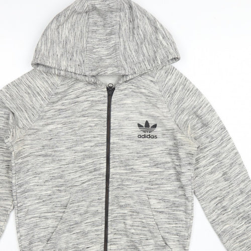 Adidas Originals Women Grey Marl UK 10 Full Zip Hooded Logo Hoodie