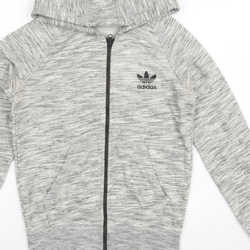 Adidas Originals Women Grey Marl UK 10 Full Zip Hooded Logo Hoodie