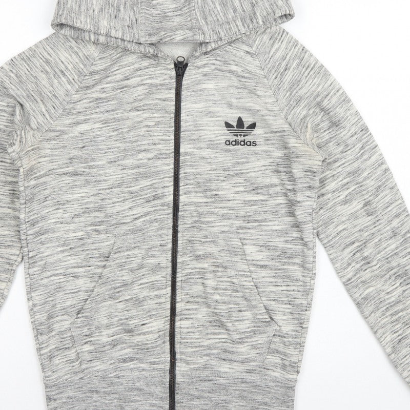 Adidas Originals Women Grey Marl UK 10 Full Zip Hooded Logo Hoodie