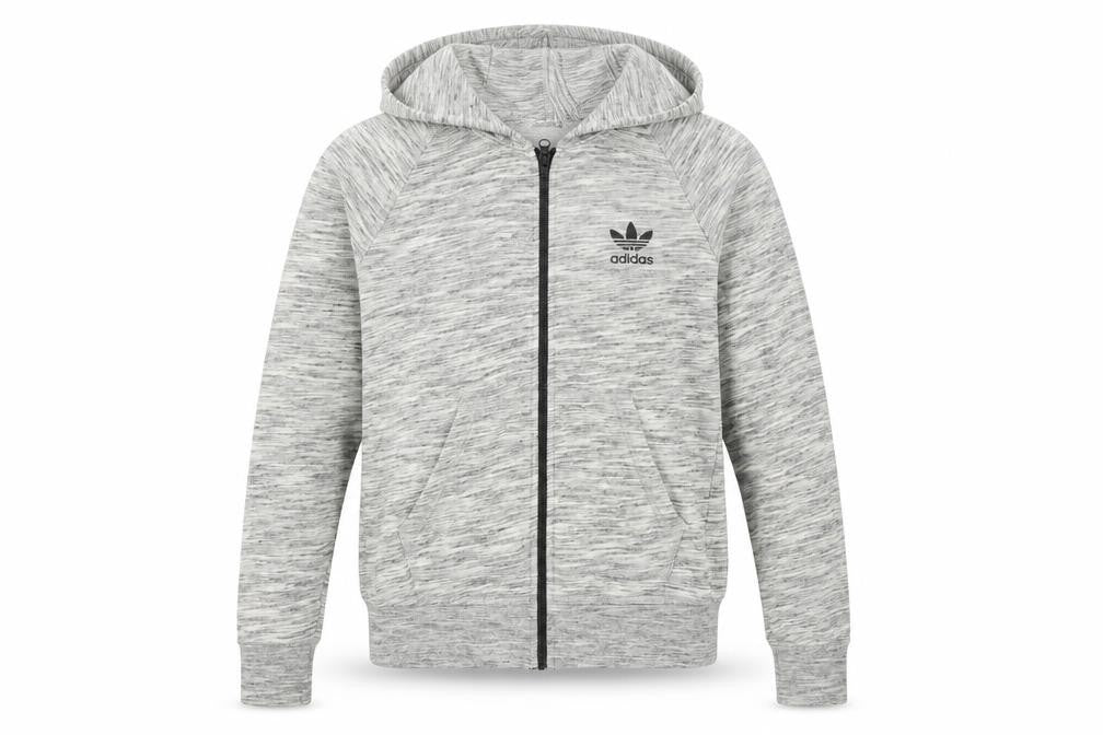 Adidas Originals Women Grey Marl UK 10 Full Zip Hooded Logo Hoodie