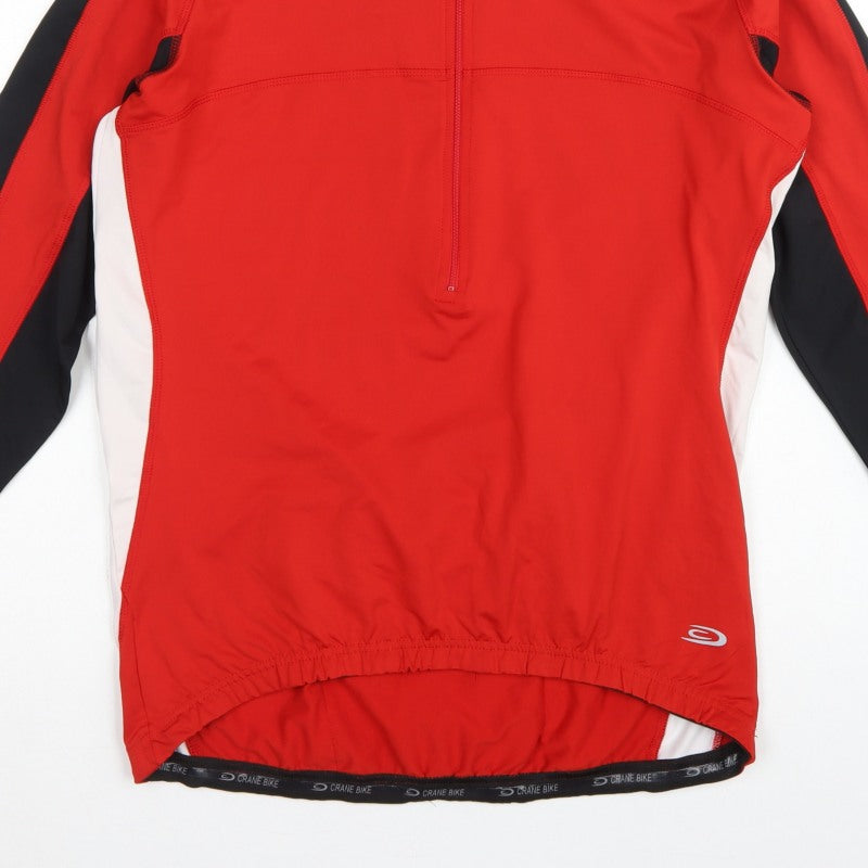 Crane Bike Men's Red Large 1/4 Zip Cycling Track Jacket Stretch
