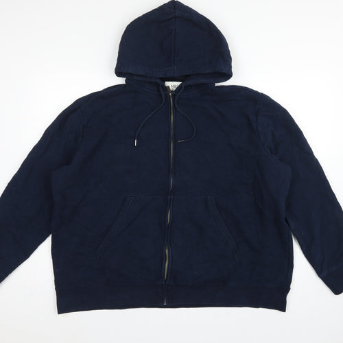 Marks and Spencer Men Navy 3XL Full Zip Hooded Cotton Hoodie Pockets