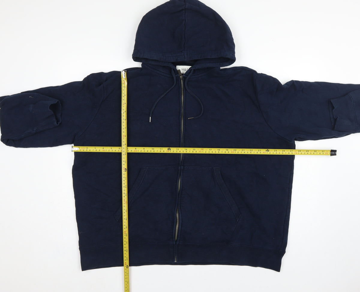 Marks and Spencer Men Navy 3XL Full Zip Hooded Cotton Hoodie Pockets