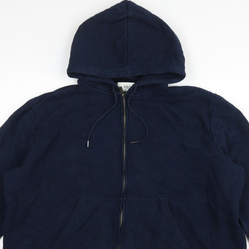 Marks and Spencer Men Navy 3XL Full Zip Hooded Cotton Hoodie Pockets
