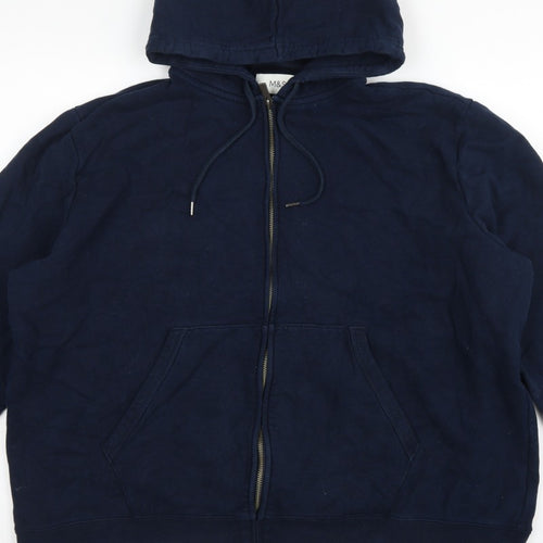 Marks and Spencer Men Navy 3XL Full Zip Hooded Cotton Hoodie Pockets