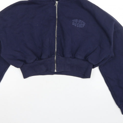 Boohoo Women Blue L Full Zip Hooded Graphic Sport Hoodie