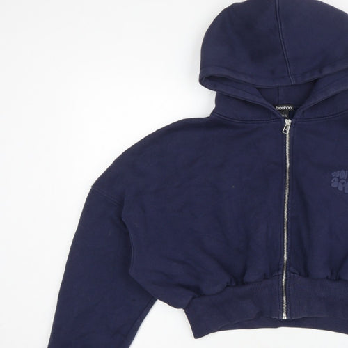 Boohoo Women Blue L Full Zip Hooded Graphic Sport Hoodie