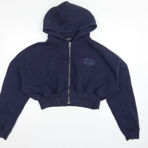 Boohoo Women Blue L Full Zip Hooded Graphic Sport Hoodie