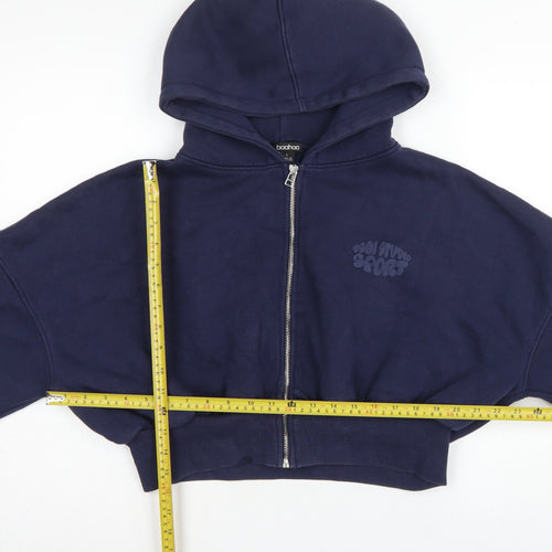 Boohoo Women Blue L Full Zip Hooded Graphic Sport Hoodie