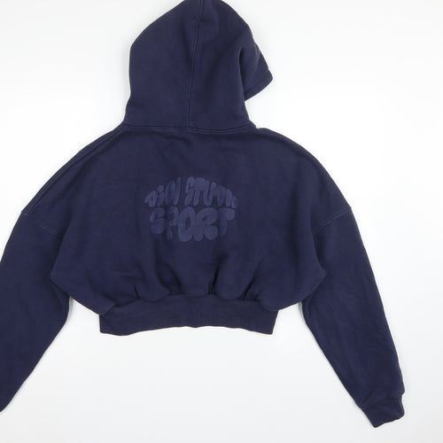 Boohoo Women Blue L Full Zip Hooded Graphic Sport Hoodie
