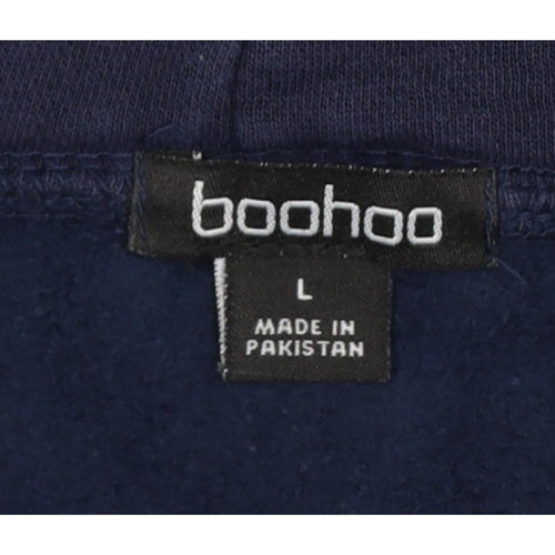Boohoo Women Blue L Full Zip Hooded Graphic Sport Hoodie