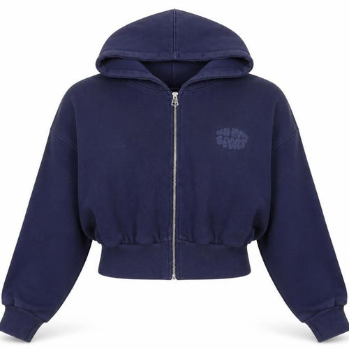 Boohoo Women Blue L Full Zip Hooded Graphic Sport Hoodie