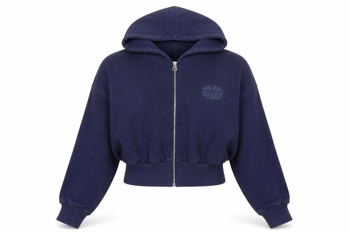 Boohoo Women Blue L Full Zip Hooded Graphic Sport Hoodie