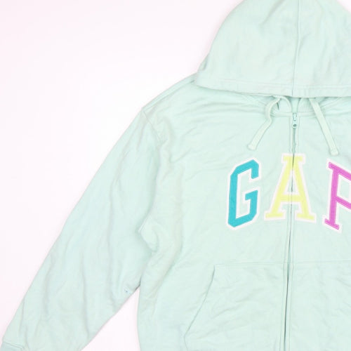 Gap Women’s Mint Green L Full Zip Hooded Logo Hoodie Cotton Blend