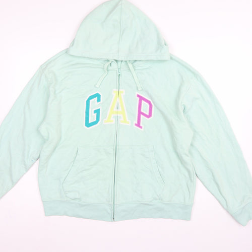 Gap Women’s Mint Green L Full Zip Hooded Logo Hoodie Cotton Blend
