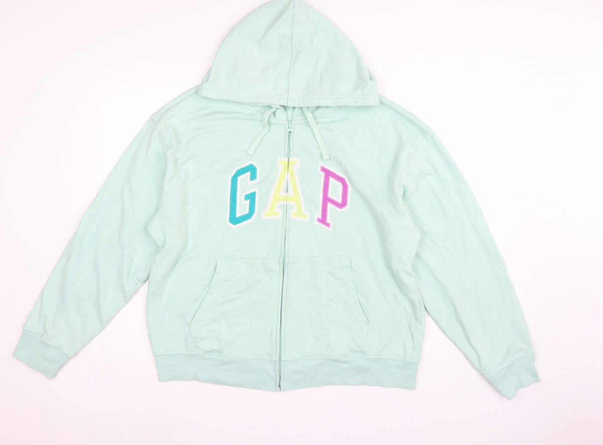 Gap Women’s Mint Green L Full Zip Hooded Logo Hoodie Cotton Blend