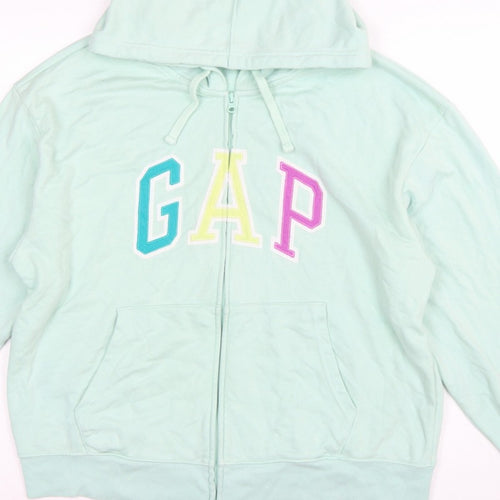 Gap Women’s Mint Green L Full Zip Hooded Logo Hoodie Cotton Blend
