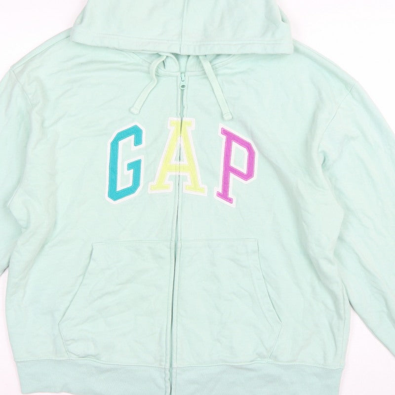 Gap Women’s Mint Green L Full Zip Hooded Logo Hoodie Cotton Blend