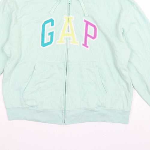 Gap Women’s Mint Green L Full Zip Hooded Logo Hoodie Cotton Blend