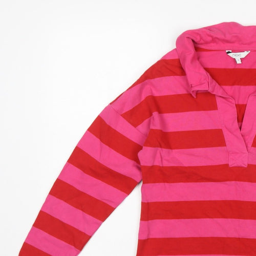 Next Women Pink Red Striped Long Sleeve Polo Top Size S