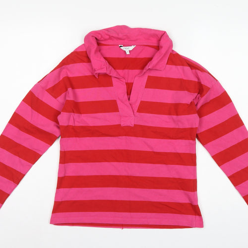 Next Women Pink Red Striped Long Sleeve Polo Top Size S
