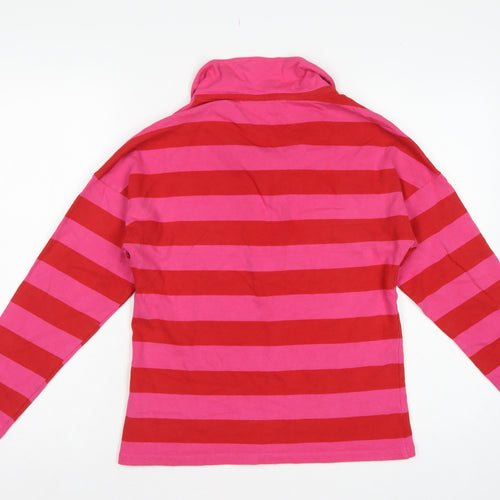 Next Women Pink Red Striped Long Sleeve Polo Top Size S