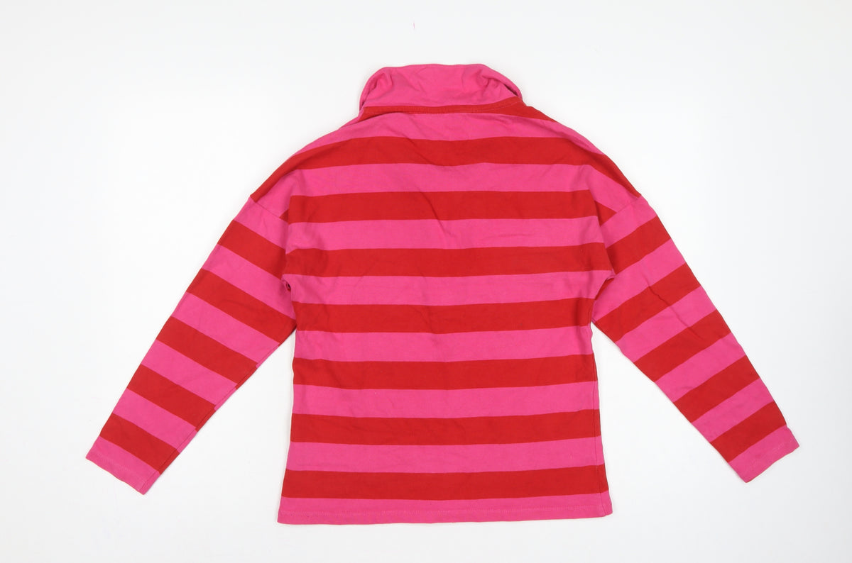 Next Women Pink Red Striped Long Sleeve Polo Top Size S