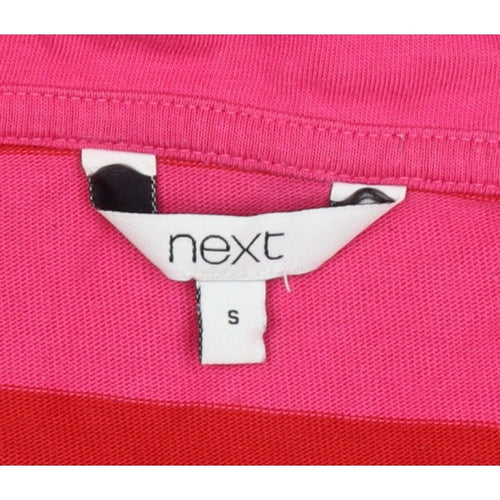 Next Women Pink Red Striped Long Sleeve Polo Top Size S