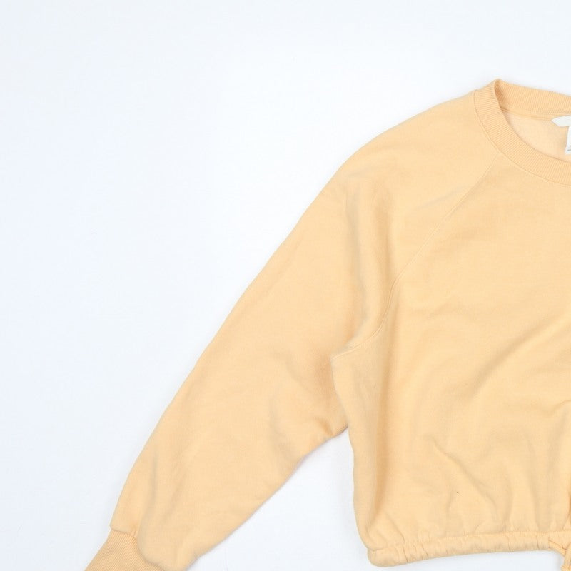 H&M Women Yellow S Cropped Drawstring Hem Raglan Sweatshirt