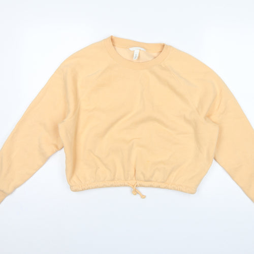 H&M Women Yellow S Cropped Drawstring Hem Raglan Sweatshirt