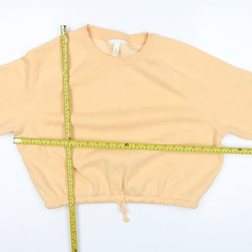 H&M Women Yellow S Cropped Drawstring Hem Raglan Sweatshirt