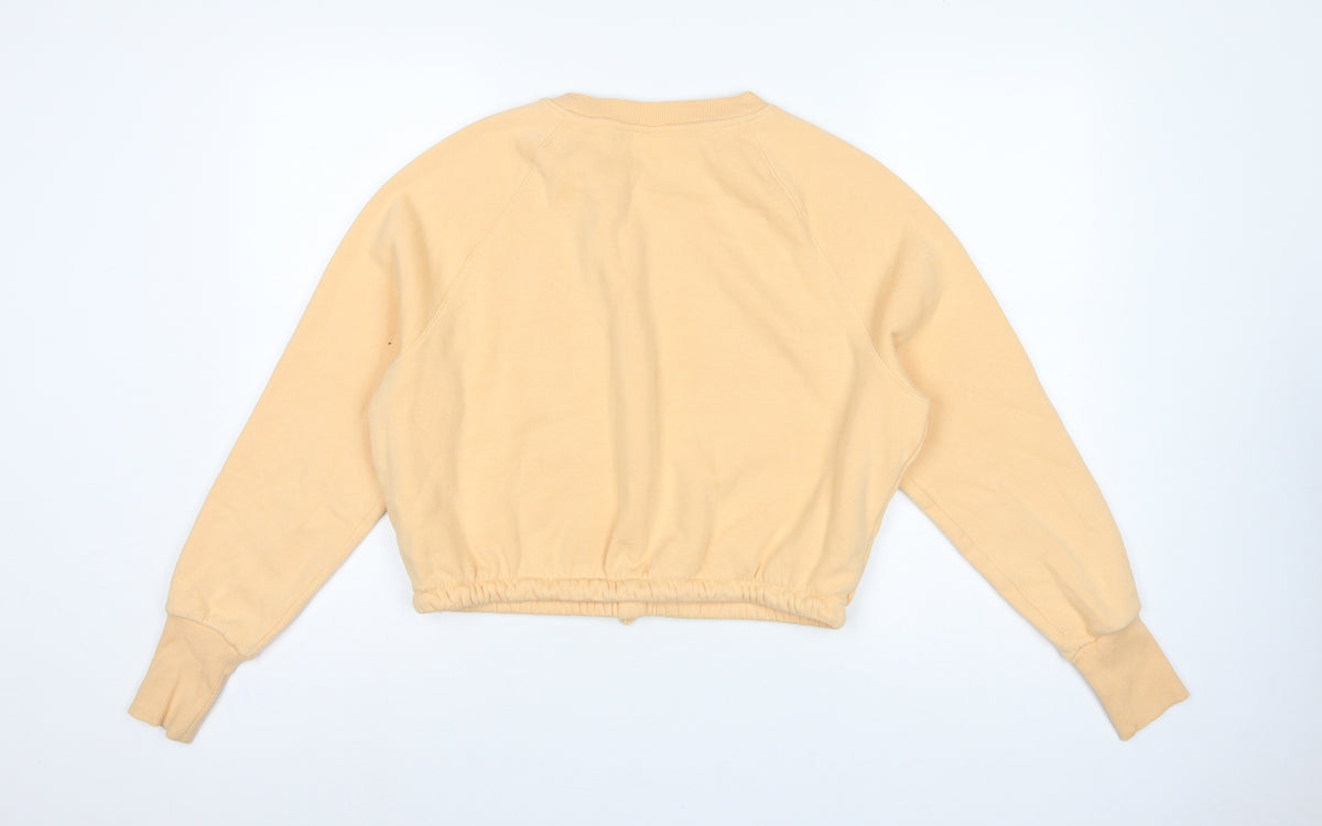 H&M Women Yellow S Cropped Drawstring Hem Raglan Sweatshirt