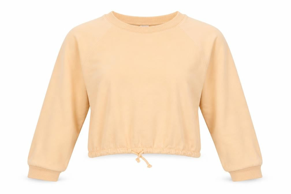 H&M Women Yellow S Cropped Drawstring Hem Raglan Sweatshirt