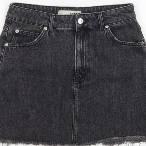 Topshop MOTO Women Black UK 10 Mini A-Line Denim Skirt Raw Hem