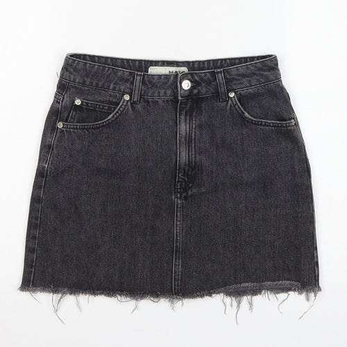 Topshop MOTO Women Black UK 10 Mini A-Line Denim Skirt Raw Hem