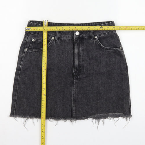 Topshop MOTO Women Black UK 10 Mini A-Line Denim Skirt Raw Hem