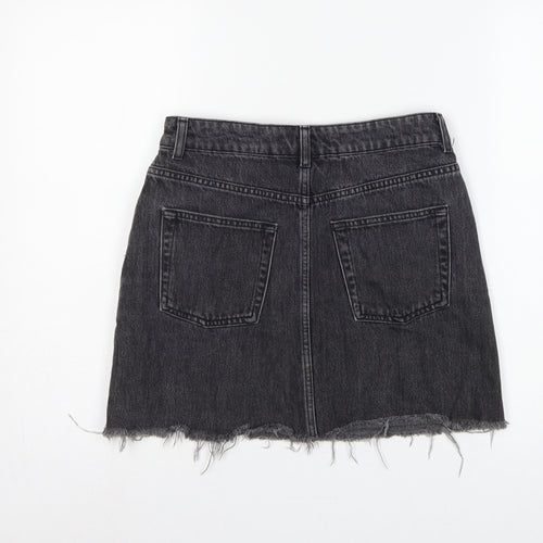 Topshop MOTO Women Black UK 10 Mini A-Line Denim Skirt Raw Hem