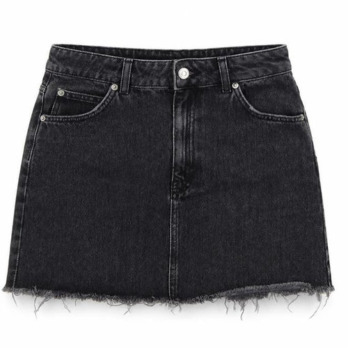 Topshop MOTO Women Black UK 10 Mini A-Line Denim Skirt Raw Hem