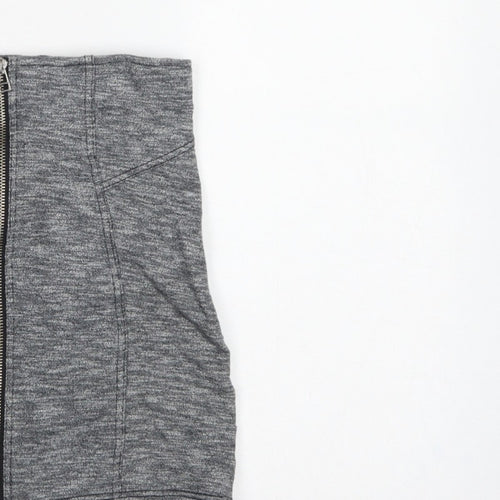 Topshop Women Grey UK 10 Mini Pencil Skirt Front Zip Stretch
