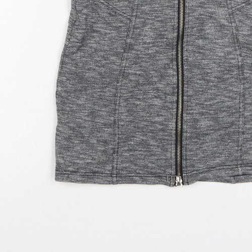 Topshop Women Grey UK 10 Mini Pencil Skirt Front Zip Stretch