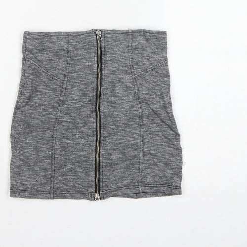 Topshop Women Grey UK 10 Mini Pencil Skirt Front Zip Stretch