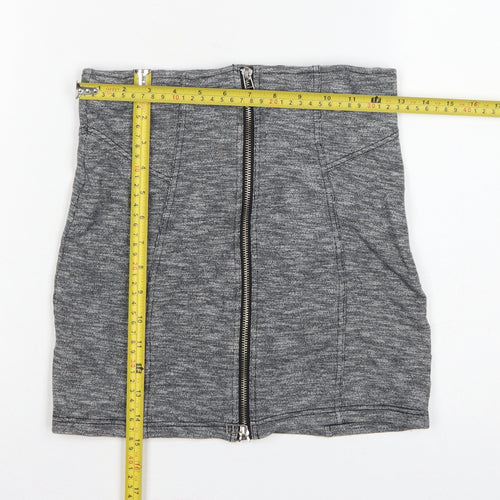 Topshop Women Grey UK 10 Mini Pencil Skirt Front Zip Stretch