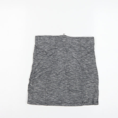 Topshop Women Grey UK 10 Mini Pencil Skirt Front Zip Stretch