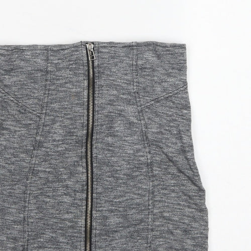 Topshop Women Grey UK 10 Mini Pencil Skirt Front Zip Stretch