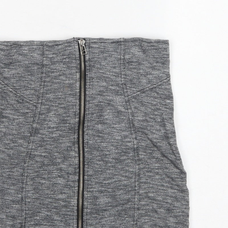 Topshop Women Grey UK 10 Mini Pencil Skirt Front Zip Stretch